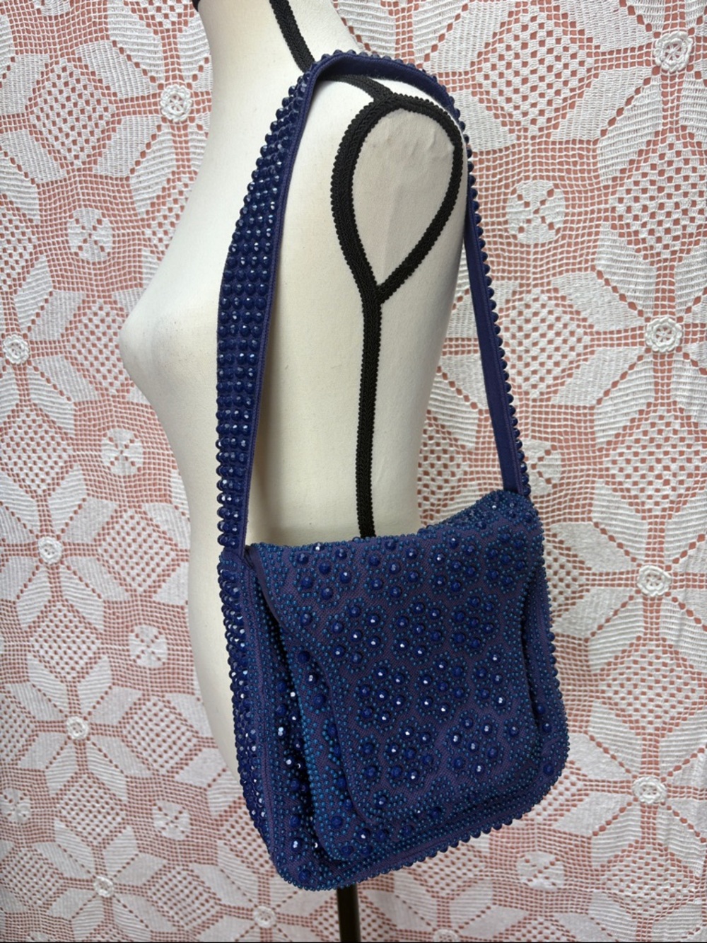 Stein Vintage Blue Floral Beaded Hong Kong